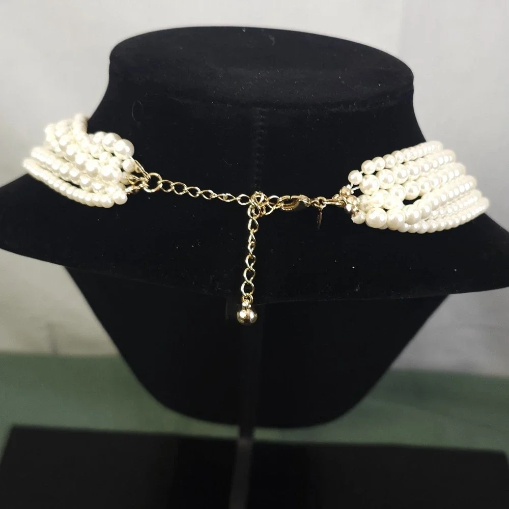 Mullti-strand White Faux‎ Pearl Necklace Gold Tone Avon Shofel Brothers